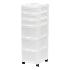 IRIS USA 6-Drawer Storage Cart with Organizers and Wheels, Clear/White