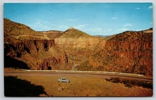 Postcard Salt River Canyon AZ Arizona Highway Aerial View Birds Eye Old Car