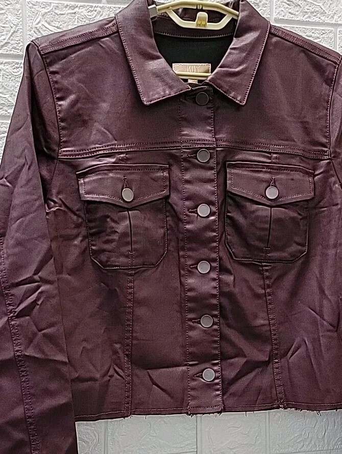 Nueva Chaqueta de Cuero Kut From The Kloth Kara Recortada Foax Bordeau Talla XLarge Foto 2 de 4