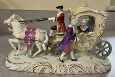Antique Porcelain Lady in Carriage Figure Horses Signed Detailed EUC Victorian