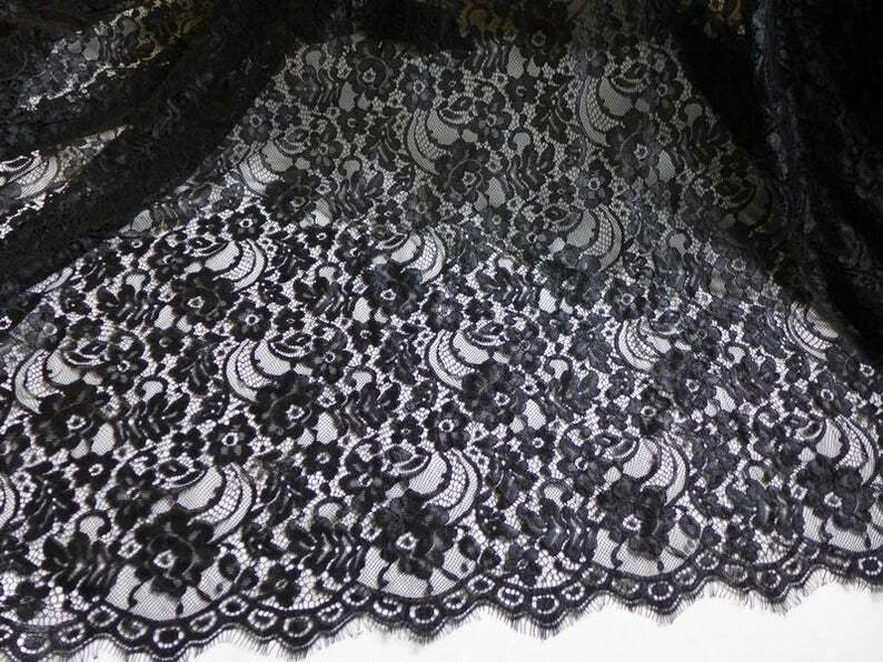 Black cotton lace trim - Lace trim - lace fabric from