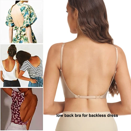 Women Low Back Bra Wire Lifting Deep U Backless Bra With Convertible Clear Strap - Picture 8 of 36