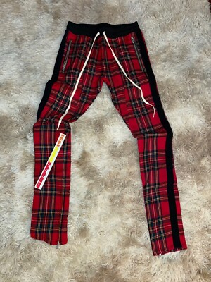 Mens Cheap Fear Of God Plaid Pants FEAR OF GOD Size S Grey Red
