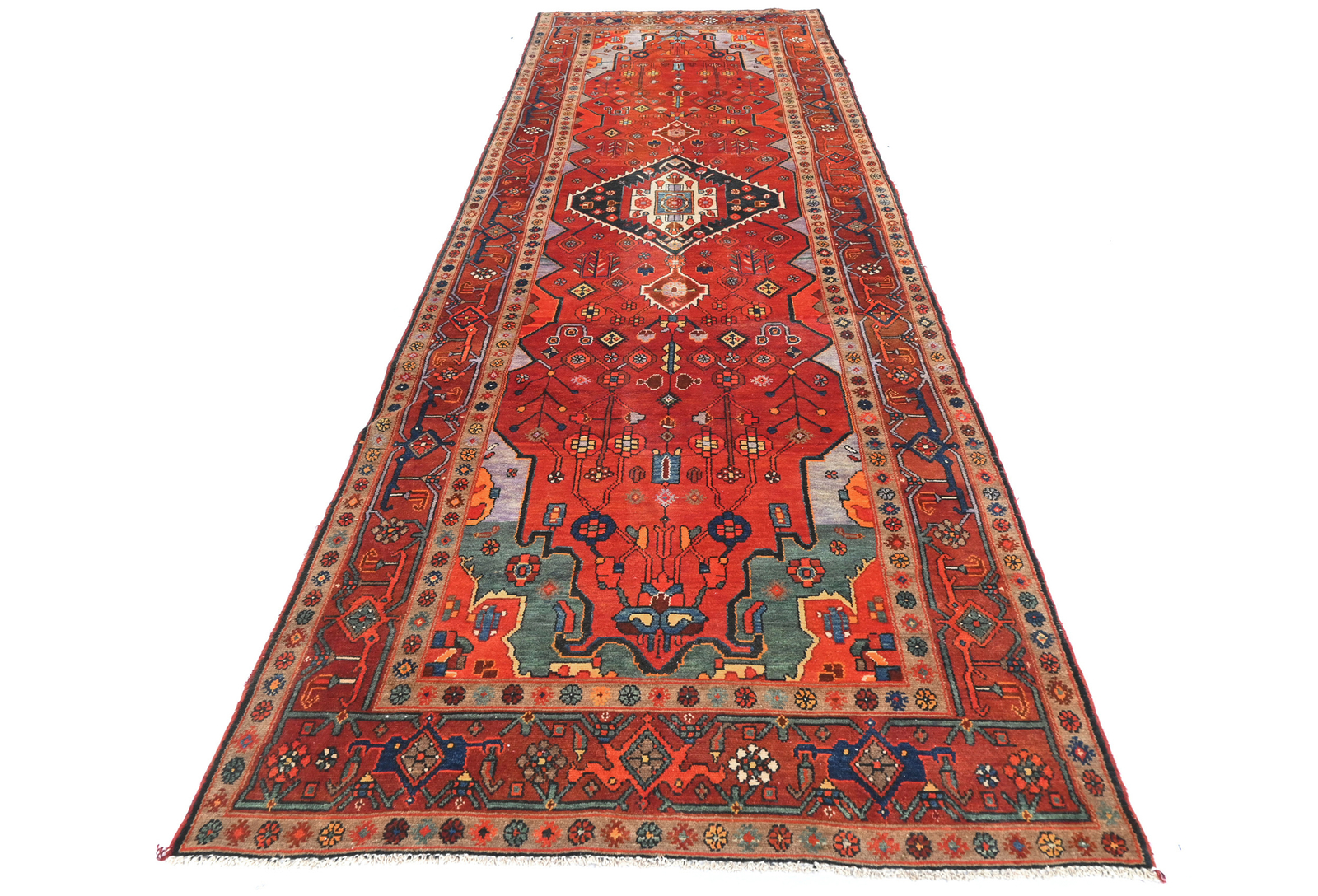 Semi Antique Red Tribal Floral 4X13 Vintage Oriental Runner Rug Hallway