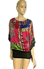 NWT VOOM BY JOY HAN 100% SILK OVERSIZED TRIBAL BOXY BLOUSE SIZE XS BUST NO LIMIT