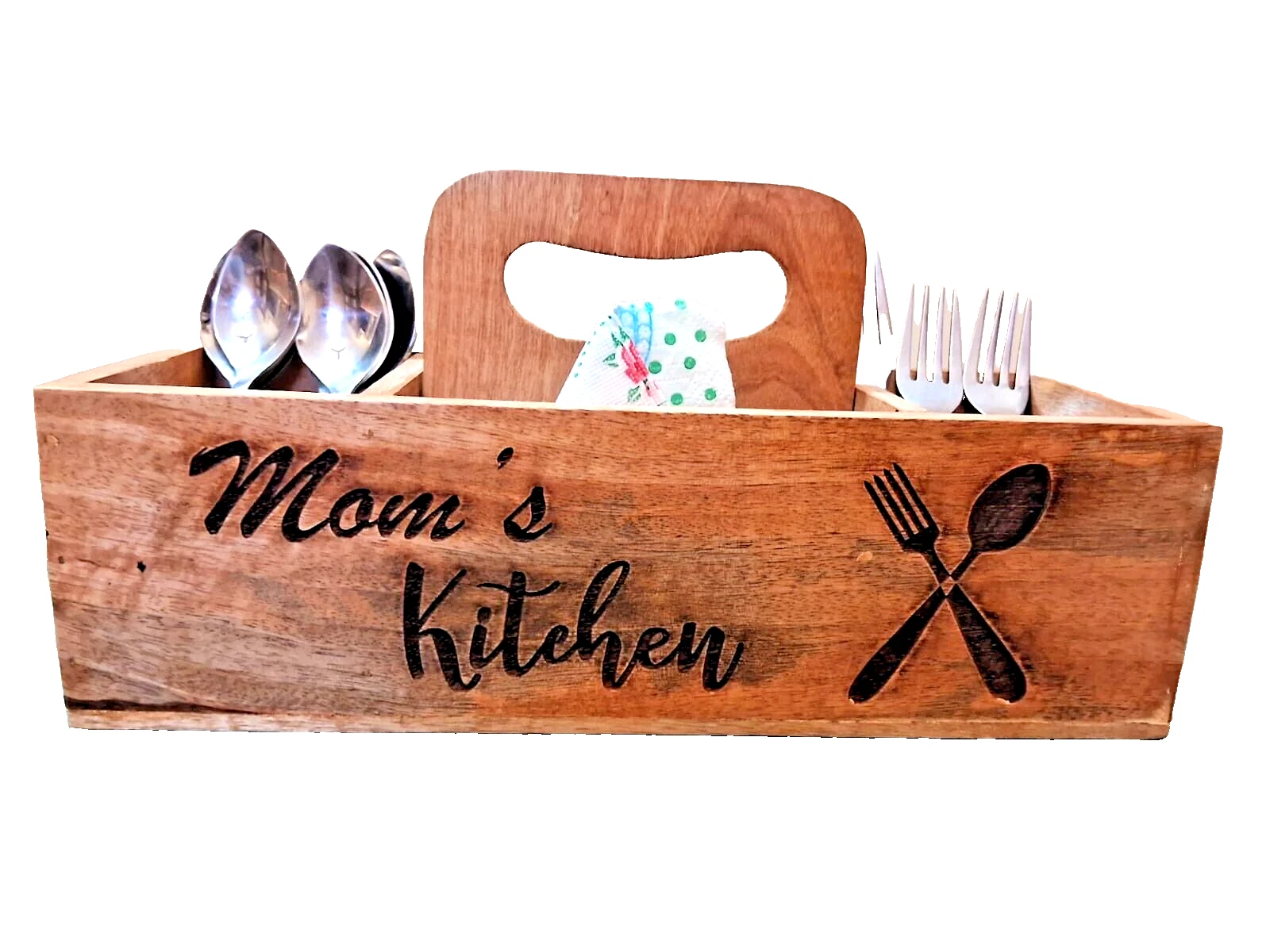 Wooden Cutlery Holder Organizer 14" Kitchen Dining Utensils Storage Box Stand