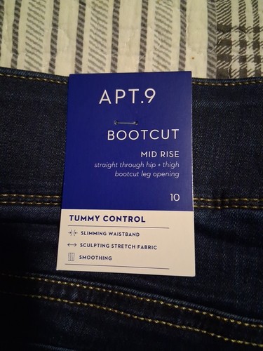 Apt 9 Jeans Womens Size 10 Tummy Control Bootcut Dark Wash Mid Rise 10x31 NWT - Picture 5 of 7