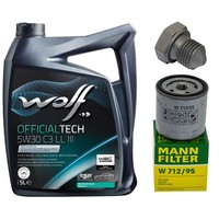 MotoröL Filter Set Wolf oil 5W30 5 Liter + Schraube FüR Audi A1 A3 1.0 1.4 Tfsi