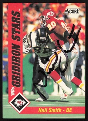 Neil Smith Signed 1992 Score '90s Gridiron Stars Card 38 Kansas City Chiefs