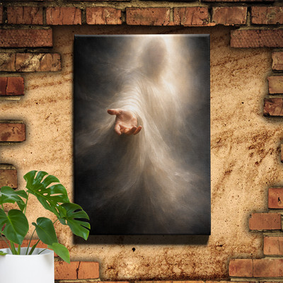 Outstretched hand of hope Canvas Art with divine light and flowing drapery