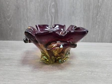 MCM Murano Green and Purple Multi-Color Glass Bowl Dish Ashtray Heavy