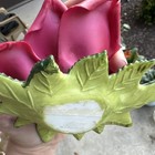 Ceramic Pink Rose Flower Figurine w/ Green Leaves, Floral Decorative Decor — photo 6
