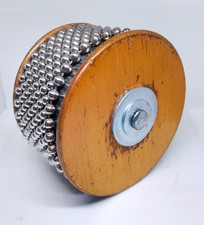 Vintage Handmade Handle less Cabasa Wood Ends, Cross Hatched Metal, Rare