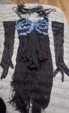 Vintage Taffys Showstoppers Blue Sequin Fringe Feathers Hair Piece Gloves Medium