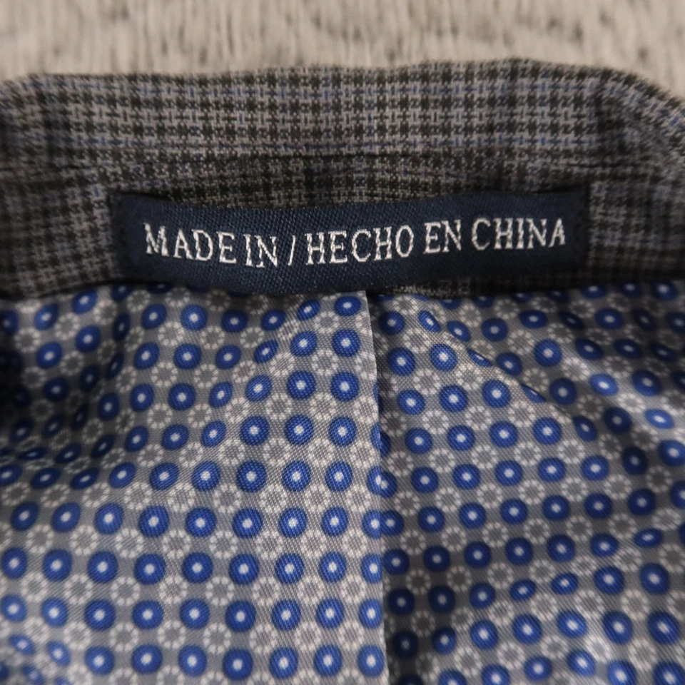 Hopsack Jacket Mens M Gray Blue Houndstooth Check Wool Blazer Breathable 42R - Image 3 of 4