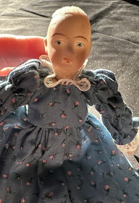 Antique Bisque Head Doll Glass Eyes soft body 6 paper mache hand feet Thuringia?