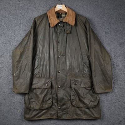 Vintage BARBOUR Border Jacket Mens C40 Wax Waxed Coat A200 Sage 80s 1985 2 Crest