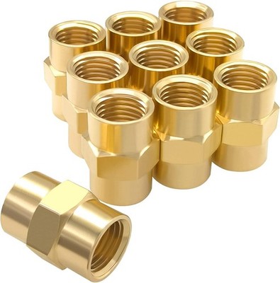 Hooshing 10PCS 1/8'' x 1/8'' NPT Female Coupler Brass Pipe Fitting Hex Coupling