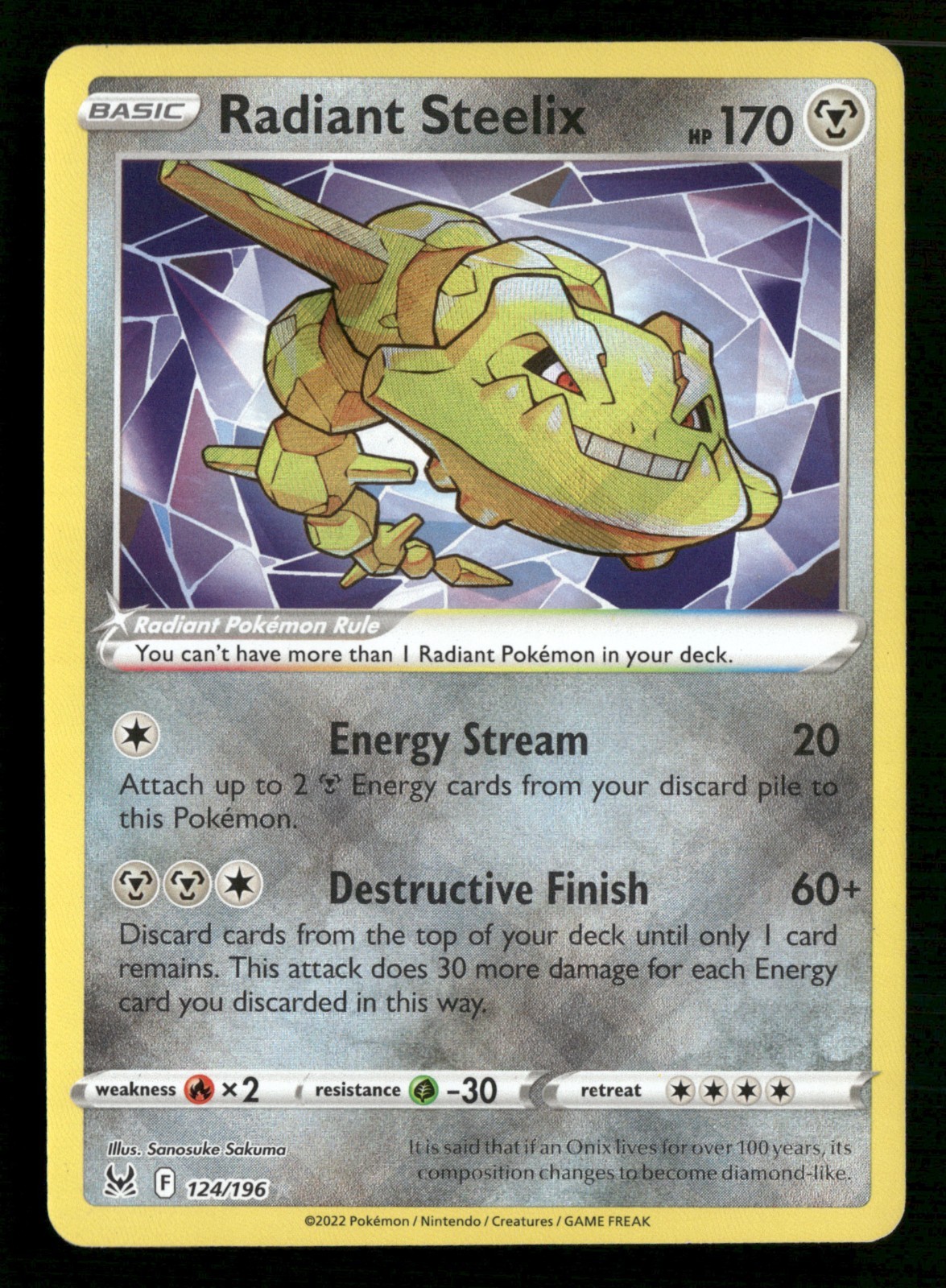 Radiant Steelix - 124/196 - Ultra Rare - Lost Origin - Pokemon Card - NM/M