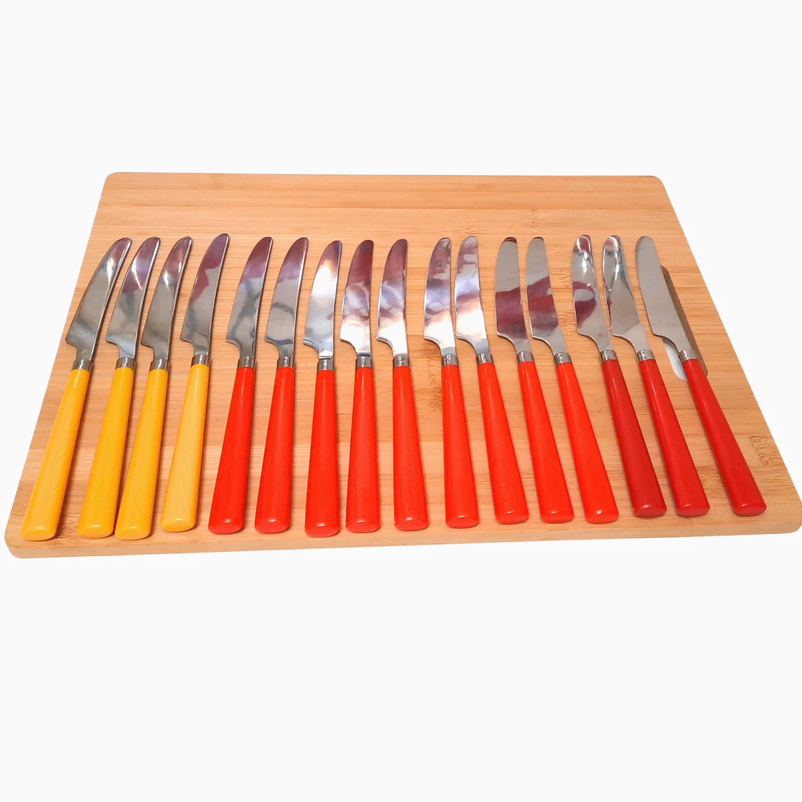 Vtg MCM Knives 16 pcs. Stainless Blade RED YELLOW Colored Handles, Taiwan