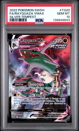 2022 POKEMON SWORD & SHIELD SILVER TEMPEST #TG20 FULL ART/RAYQUAZA VMAX PSA 10