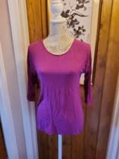 V Backed Dark Pink Loose Fit T Shirt Top 3/4 Sleeves Size 12  By GOK
