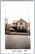 Vtg B&W Snapshot Two Story Gabled House Porch Shutters Woodlawn Ave Home 1930s