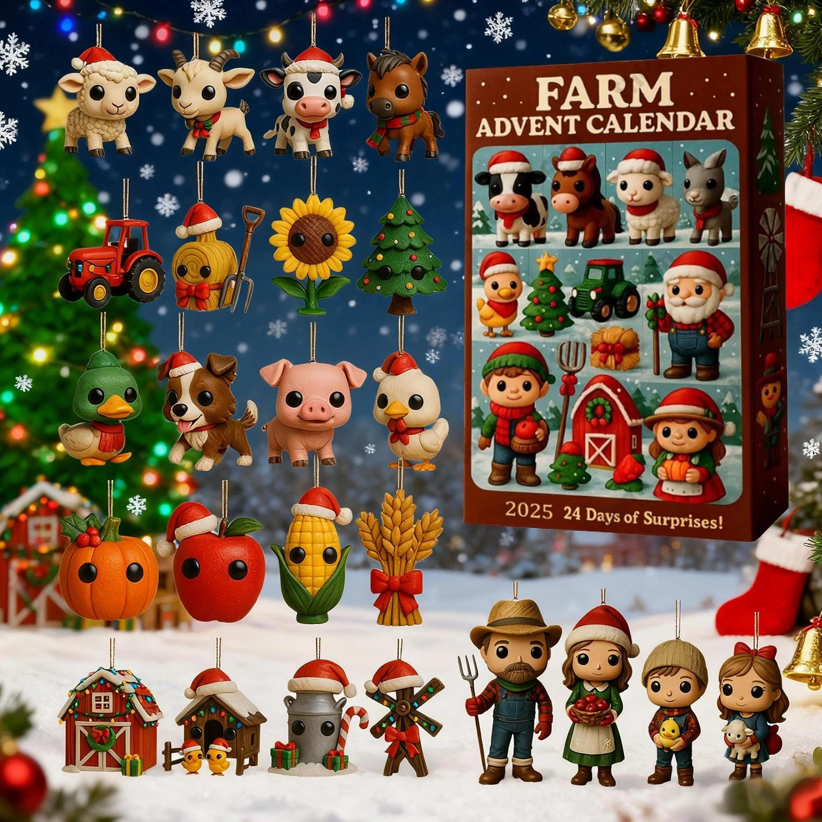 2025 Farm Advent Calendar 24 Days 2D Acrylic Countdown Decor Toys
