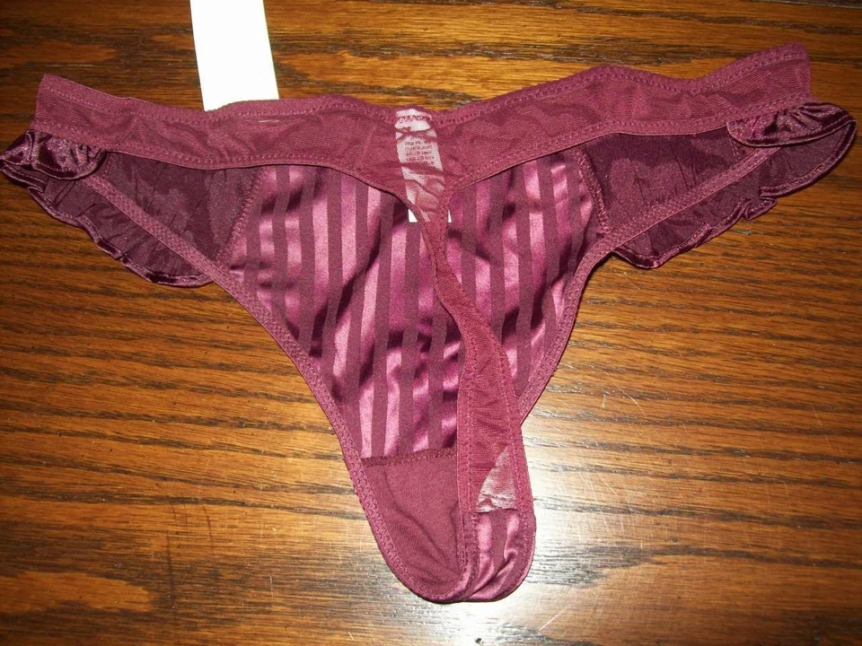 NUEVO CON ETIQUETAS BRAGAS TANGA SATINADAS A RAYAS RETRO JEZABEL 90671 DRD BORGOÑA L Foto 2 de 2