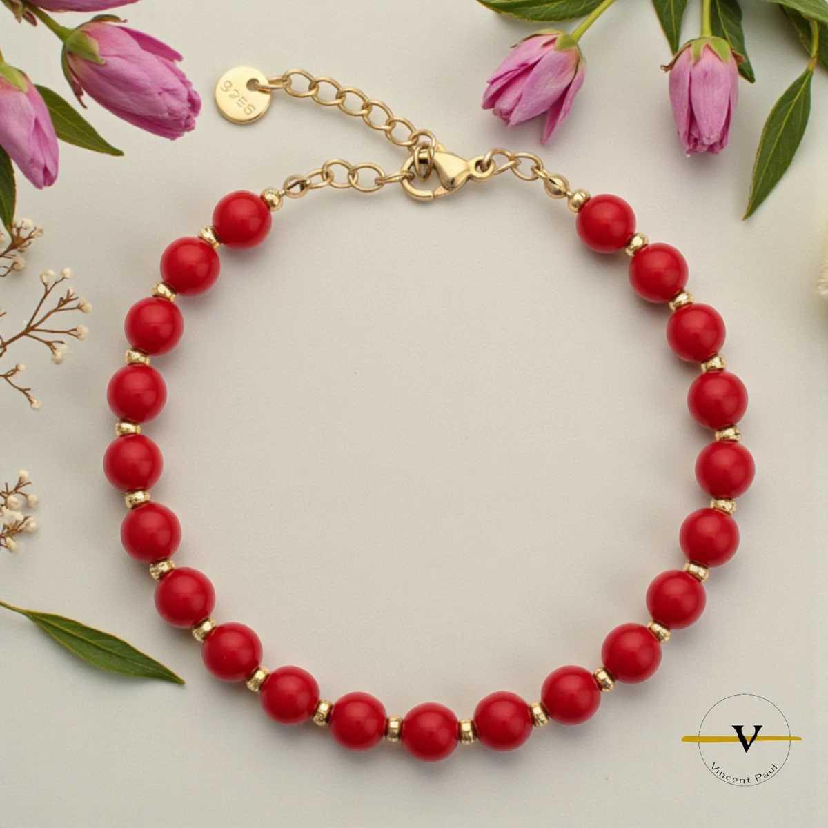 Set Collana E Bracciale In Corallo Rosso Naturale, Perline Chip 3-10mm, Placcato Oro
