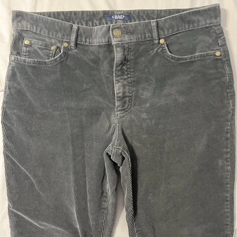 Pantalones Chaps Ralph Lauren Mujer 12 Gris Carbón Pana Invierno Cómodos Elastizados Foto 3 de 4