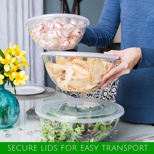 Crystal Clear 150 Oz Plastic Serving Bowls with Lids - Ideal for Snacks & Salad - Picture 11 of 11