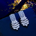 Water Drop Zircon Long Chandelier Dangle Earrings Silver Plated Wedding Jewelry