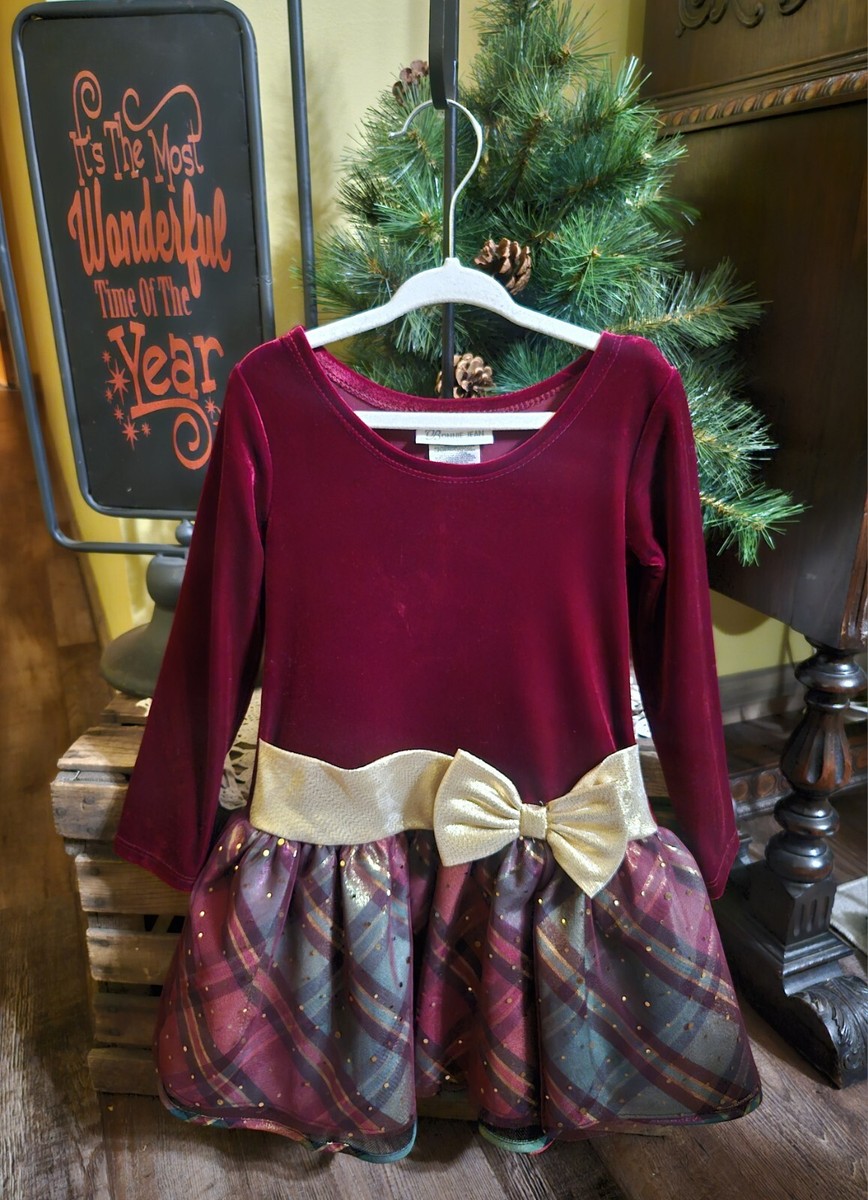 size 4 christmas dresses Bonnie Jean Girls Burgundy Velour Sparkle Holiday Dress special occasions