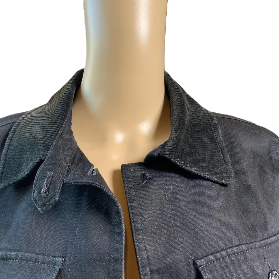 Chaqueta de mezclilla Polo Lauren Jeans Co para mujer negra con botones cuello de pana talla mediana Foto 2 de 4
