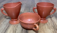 Vintage Retro Orange Milk Glass Tea Coffee Set Creamer Sugar Bowl Cup 3 Pieces
