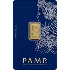 2.5 gram Gold Bar - PAMP Suisse - Fortuna - 999.9 Fine in Sealed Assay
