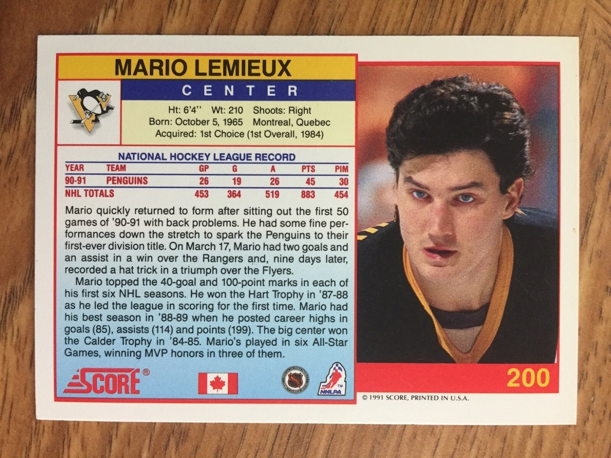 91 92 Score MARIO LEMIEUX Hockey card #200 Pittsburg Penguin | eBay