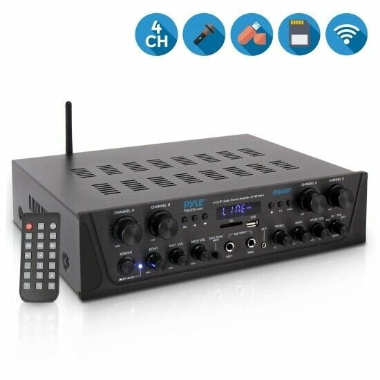 Pyle PTA44BT 4-Channel 500W Bluetooth Home Audio Amplifier - Black for ...