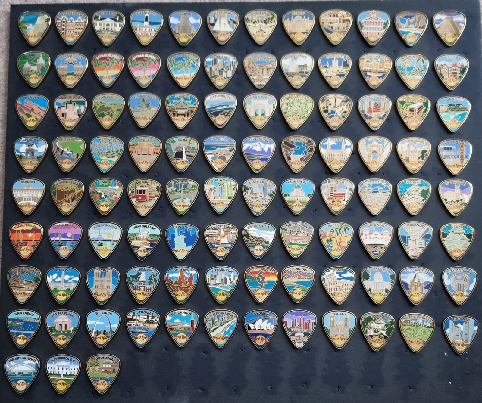 Hard Rock Cafe Guitar Pick pin series 2003 complete set of 99 pins