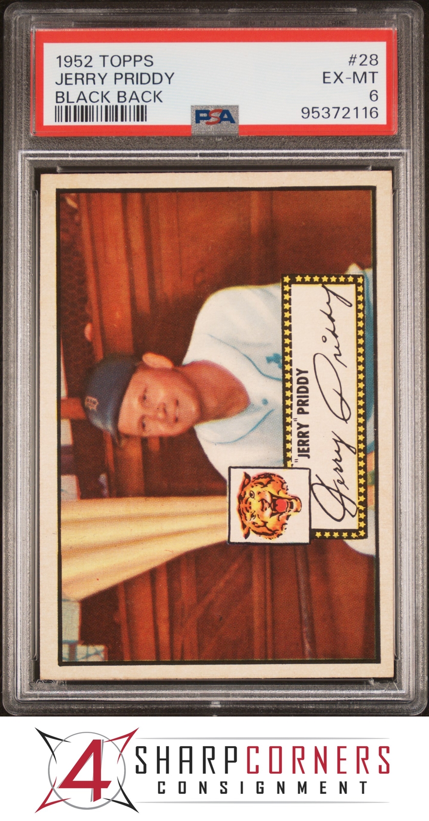 1952 TOPPS #28 JERRY PRIDDY TIGERS BLACK BACK PSA 6