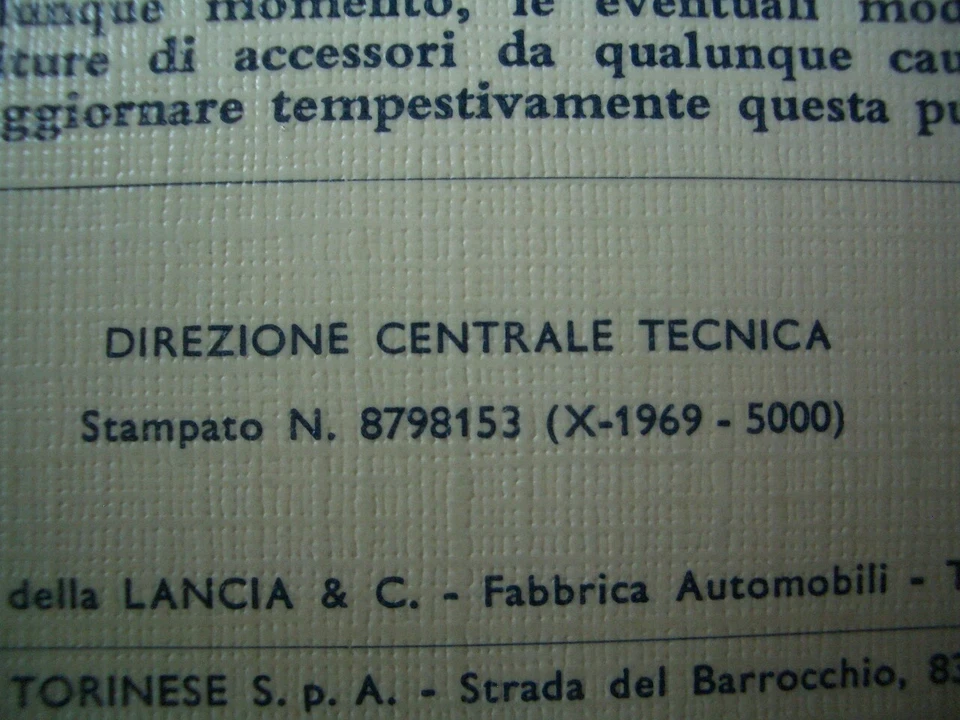 LANCIA FULVIA BERLINA 1.3 - LIBRETTO USO E MANUTENZIONE ED. OTTOBRE 1969  Foto 4 de 4