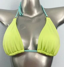 Victorias Secret Bikini Top New Soft Lime Gold Ring Unpadded Triangle Swim 