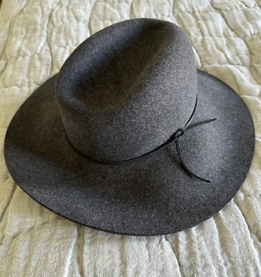 Grey 100% Wool Hat Phenix , Leather Detail One Size | eBay display picture 3