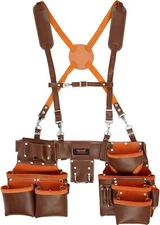 vevor Leather Tool Belt Suspenders with 19 Pockets Adjustable 29-54
