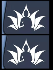 Buddha Lotus Flower Silhouette Two 5" White Vinyl Decal Car Truck Windows laptop