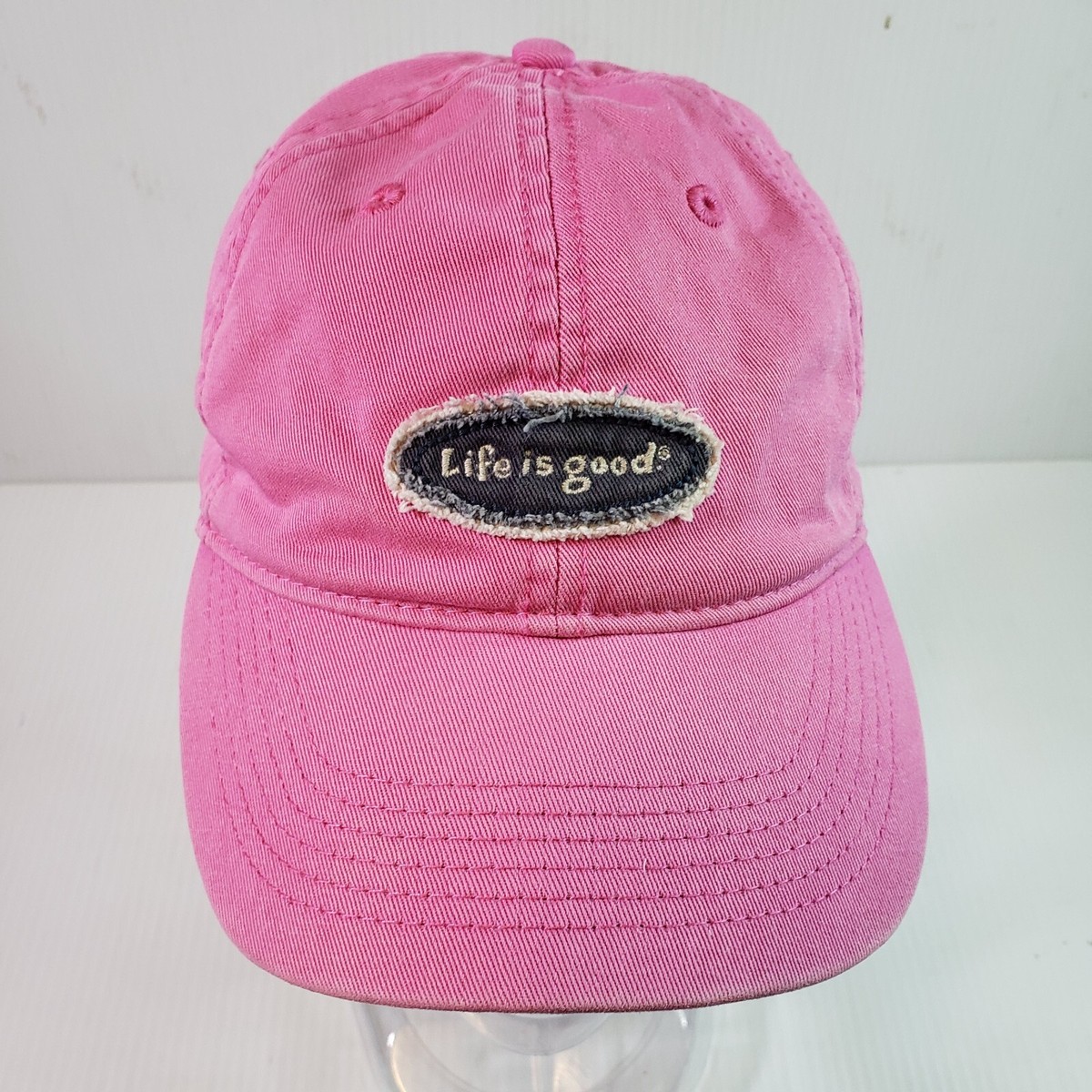 Life Is Good Hat Womens One Size Pink White Cotton Strapback Distressed Cap Life Is Good Hat Pink White Circle Logo | Mercari main image 3