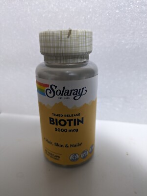 Solaray Biotin 5000 mcg Timed Release Fast Acting Long Lasting 60 Capsules