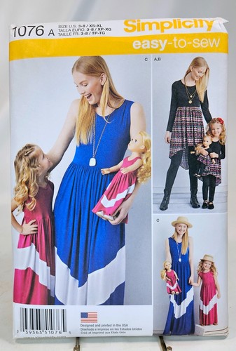 Pattern Misses Girls & 18 in Doll Dresses Size 3-8/XS-XL Simplicity 1076