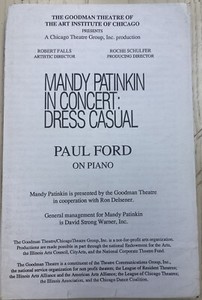 "MANDY PATINKIN 'DRESS CASUAL-IN CONCERT' (1992) OFF. CHGO. ENGAGEMENT PROGRAM"